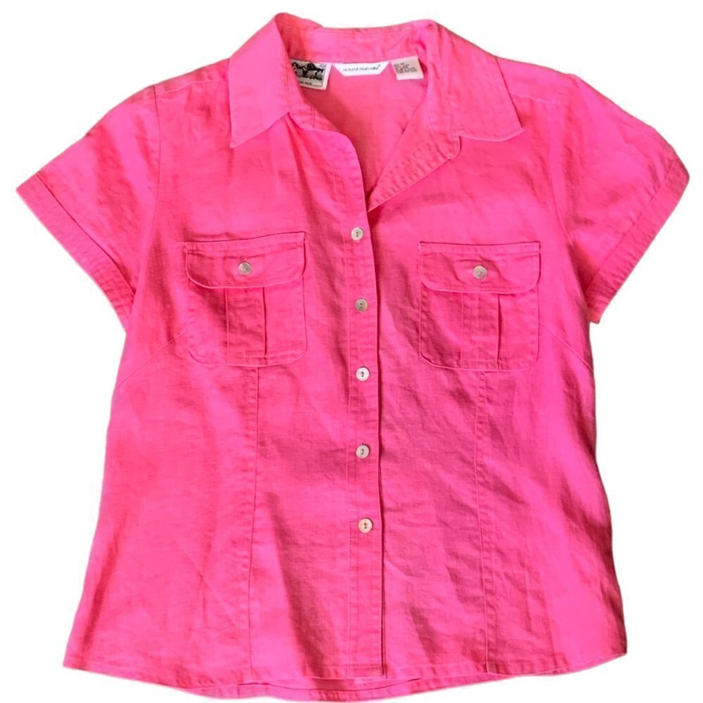 Richard Malcolm Irish Linen Short Sleeve Button Down‎ Shirt Sz M Pink 88H